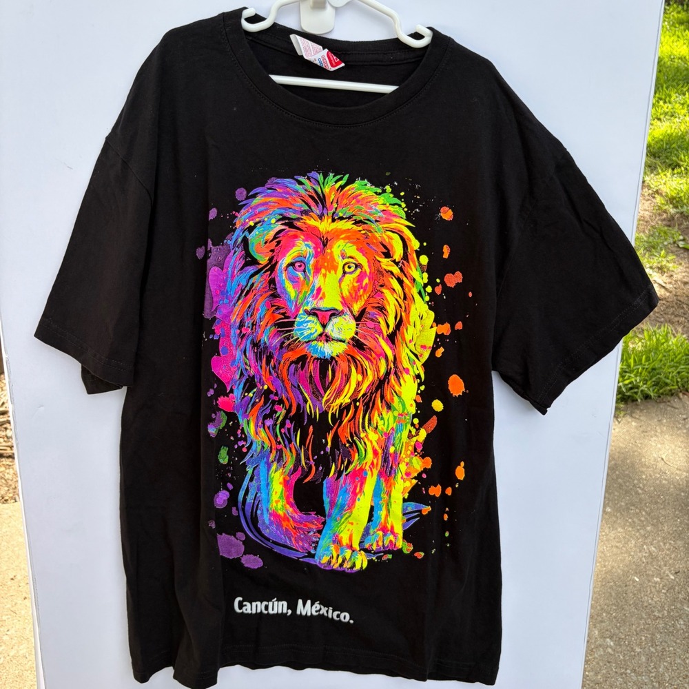 Euro‎ Cotton Cancun Mexico Neon Lion Graphic T-Shirt Black Medium TCOMADC